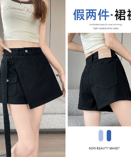 실사 디자인 센스 검정색 데님 짧은 바지 여성 여름 얇은 스타일 2026 새로운 트렌드 슬림해 보이는 다용도 폭발 핫 바지