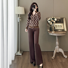 批发欧洲站高级感休闲时尚显瘦<b class='q'>职业</b>香风针织开衫女阔腿裤时髦两件<b class='q'>套装</b>