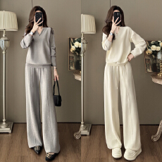 批发针织套装女高级感秋季新款<b class='q'>时尚</b>毛衣打底衫V领纯色长裤高端两件套