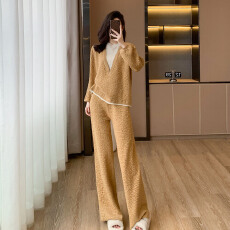 批发秋季新款休闲时尚<b class='q'>运动</b>针织宽松撞色假两件卫衣阔腿裤两件套