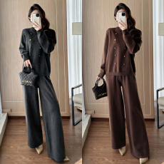 批发欧式穿搭老钱轻奢风新中式<b class='q'>套装</b>秋冬新款<b class='q'>针织</b>两件套得体大方穿搭