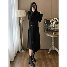 批发简约斜扣半高领针织两件套<b class='q'>不规则</b>开叉上衣高腰搭片A字中长<b class='q'>半身裙</b>