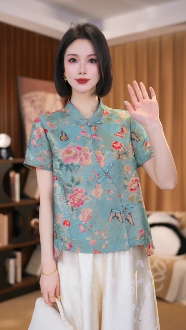 칭다이 새로운 중식 국풍 2026 여름 새로운 다용도 품격 셔츠 연령 감소 캐주얼 맨위