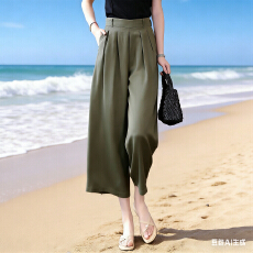 批发亚麻裙裤阔腿裤女2026夏季薄款<b class='q'>高腰</b>小个子女七分裤宽松显瘦大脚裤