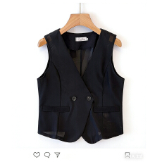 批发夏季马甲女背心新款时尚设计感修身短款V领网纱马夹外搭小众同款