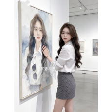 批发2026韩版时尚套装裙女长袖条纹衬衫+高腰波点<b class='q'>半身</b>裙短裙两件套