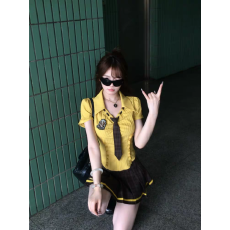批发美式甜心夏季修身显瘦<b class='q'>学院风</b>小众设计感<b class='q'>衬衫</b>上衣+半身短裙套装女