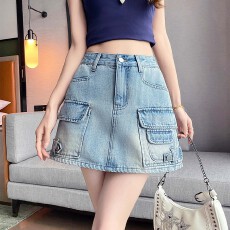 批发复古辣妹风牛仔短裙裤女2026夏季高腰A字遮胯工装热裤裙半身短裙