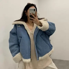 批发韩国chic东大门2025秋冬立领毛绒羊羔毛短棉服<b class='q'>牛仔</b><b class='q'>外套</b>女