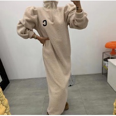 批发有货 韩国东大门羊羔毛加厚休闲宽松慵懒风长款卫衣<b class='q'>连衣裙</b>