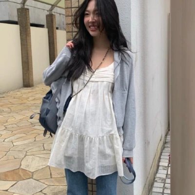 재고 있음 한국 여름 단색 품격 슬림해 보이는 다용도 레이스 슬립 캐주얼 드레스