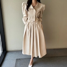 批发有货<b class='q'>韩国</b>秋季百搭气质宽松抽绳短款长袖外套+木耳边A字半身裙套装