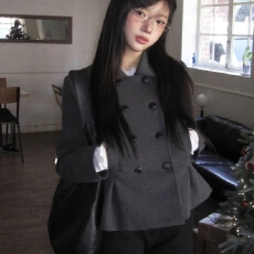 批发有货 韩国ins <b class='q'>甜美</b>少女 双排扣正肩收腰长袖外套