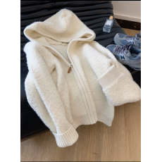 批发韩系简约温柔摇粒绒连帽外套毛衣女秋冬慵懒软糯休闲加厚<b class='q'>开衫</b>上衣