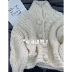 批发软糯温柔风宽松翻领粗毛线毛衣女小个子慵懒高级感针织<b class='q'>开衫</b>外套女