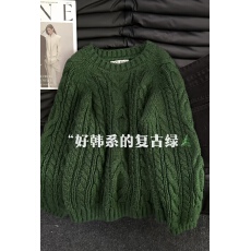 批发麻花毛衣  韩代同款高品质粗针毛衣宽松圆领八乃毛衣女
