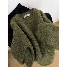 批发软糯花纱绿色加厚毛衣女冬季保暖显瘦百搭慵懒感<b class='q'>针织衫</b>打底外穿