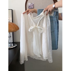 批发杏色系带蝴蝶结刺绣<b class='q'>长袖</b><b class='q'>衬衫女</b>上衣小个子新款超火减龄衬衣