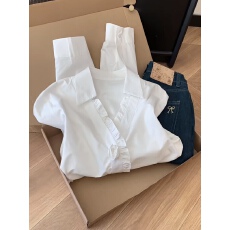 法式木耳边设计感花朵长袖衬衫女气质收腰显瘦白色衬衣