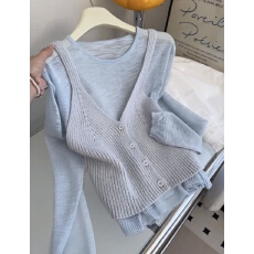 批发早春新款针织<b class='q'>吊带</b><b class='q'>背心</b>女修身长袖<b class='q'>毛衣</b>韩系chic两件套