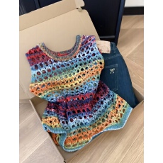 韩系小众多巴胺设计感彩色纱线编织镂空时尚背心彩色马甲上衣女