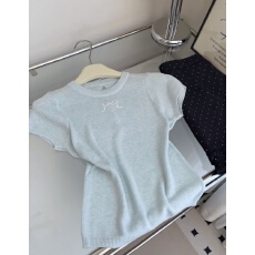 批发蝴蝶结别致洋气半袖T恤女夏短袖针织衫薄款修身短款上衣