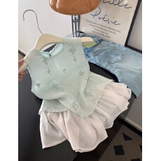 批发刺绣小花韩系假两件拼接纱<b class='q'>背心</b>上衣小衫