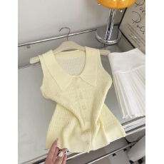 批发复古翻领无袖针织背心女夏季新款修身短款<b class='q'>开衫</b>外套