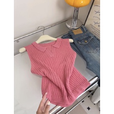 批发法式甜美气质polo领针织镂空无袖背心女夏季超好看百搭显瘦薄上衣