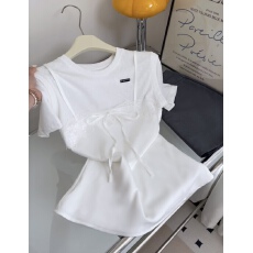 批发甜美休闲风<b class='q'>蕾丝</b>蝴蝶结短袖<b class='q'>T</b><b class='q'>恤</b>女夏季新款设计感宽松系带上衣