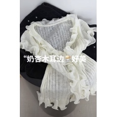 批发薄荷曼波绿色木耳边针织短袖T恤<b class='q'>女</b>夏新款设计感小众温柔上衣