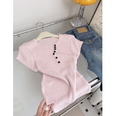 批发韩系纽扣V领T恤针织短袖T恤<b class='q'>女</b>夏季修身显瘦弹力打底上衣