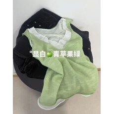 批发撞色假两件V领冰丝<b class='q'>亚麻</b>针织背心女夏外穿坎肩法式绝美无袖上衣