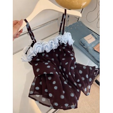 批发设计感立体花边领波点吊带背心女夏新款大码复古气质宽松百搭上衣