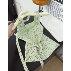 批发日系甜美韩系飘带碎花~<b class='q'>夏</b>季新款修身显瘦短款碎花背心短袖上衣