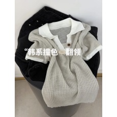 批发白木色假两件polo领短袖T恤女夏季新款设计感小众上衣