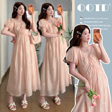 批发实拍现现 孕妇连衣裙2026夏季新款重工刺绣V领可调节泡泡袖孕妇裙