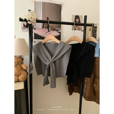 批发实拍实价  2025新款针织黑色披肩女外搭衬衫/T恤