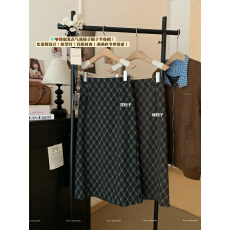 批发实拍实价 格纹中长款<b class='q'>半身</b>裙秋冬新款a字裙高腰美拉德长裙