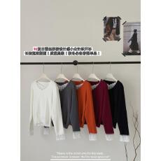 批发实拍实价 韩系蕾丝拼接假两件V领长袖<b class='q'>针织</b>衫女