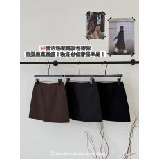 批发实拍实价 毛呢纯色简约高腰半身裙女<b class='q'>气质</b>A字显瘦复古百搭短裙