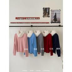 批发实拍实价 韩版氛围感圆领套头毛衣女<b class='q'>宽松</b>显瘦慵懒风配毛领上衣