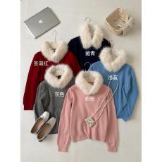 批发实拍实价 韩版氛围感圆领套头毛衣女<b class='q'>宽松</b>显瘦慵懒风配毛领上衣