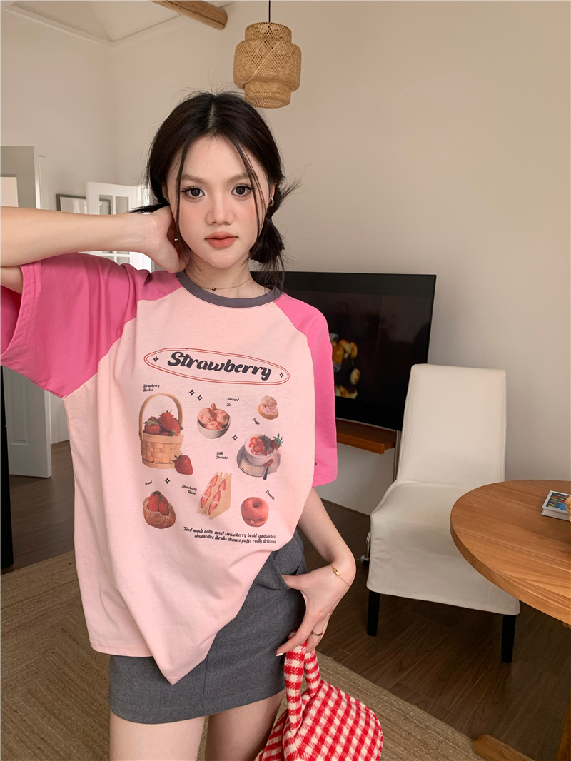 실사 정가 다용도 배색 삽입 어깨 프린트 반팔 티셔츠