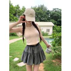 批发新品 甜美波点配腰带花苞松紧腰<b class='q'>半身裙</b>女高腰显瘦A<b class='q'>字</b>短<b class='q'>裙</b>