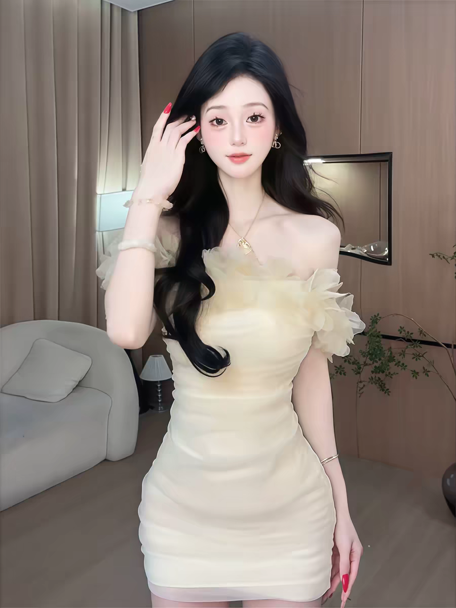 섹시함 순수한 욕망 튜브탑 여성 드레스 여름 오프숄더 몸매 가꾸기 디스플레이 몸 타이트 스커트 미니 스커트 슬립 치마