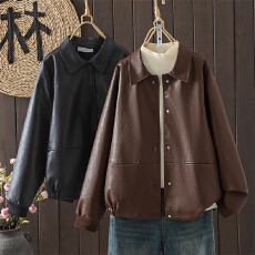 批发黑色<b class='q'>皮衣</b>外套女2025新款秋季翻领爆款酷飒风小个子pu棕色软皮夹克