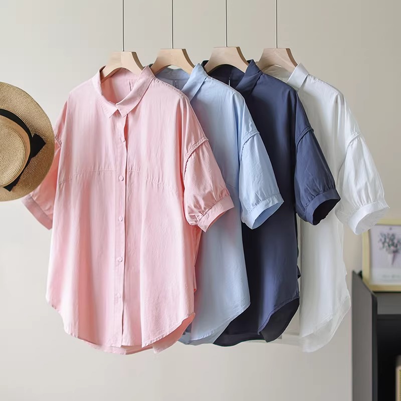 임산부 POLO 칼라 순면 반팔 셔츠 여름 새로운 빅 사이즈 루즈핏 외국 가스 유럽 상품 세련된 맨위 셔츠 여성