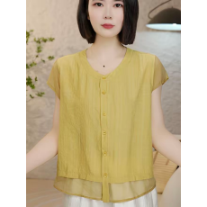 批发夏季新款开衫短袖简约拼欧纱气质时尚显瘦款<b class='q'>T</b><b class='q'>恤</b>百搭休闲上衣女装