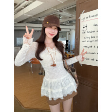 实拍~蝴蝶蕾丝木耳裙上衣